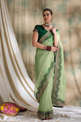Womens Fashion Ethnic Pista Green Color Sarees-MLSHWSA1599PSG0ONE